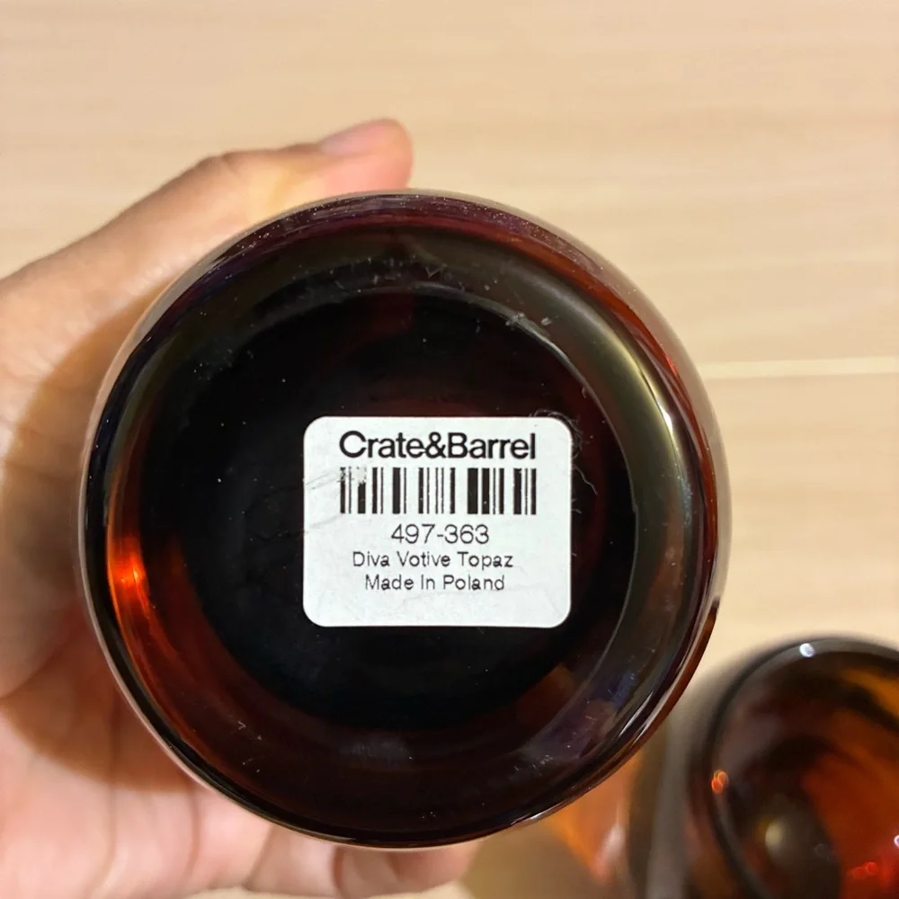 4 Crate & Barrel Diva Amber Topaz Votive Tea Light Candle Holders Set 3 1/4” Vtg